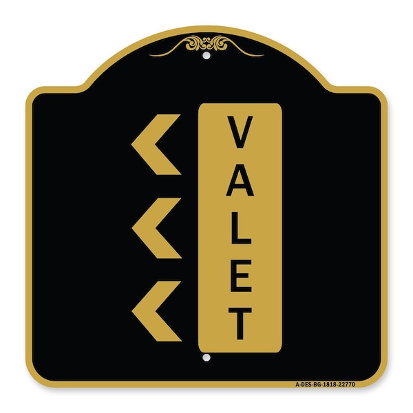 Signmission Designer Series Sign-Valet Left Arrow, Black & Gold Aluminum Sign, 18" x 18", BG-1818-22770 A-DES-BG-1818-22770 - main